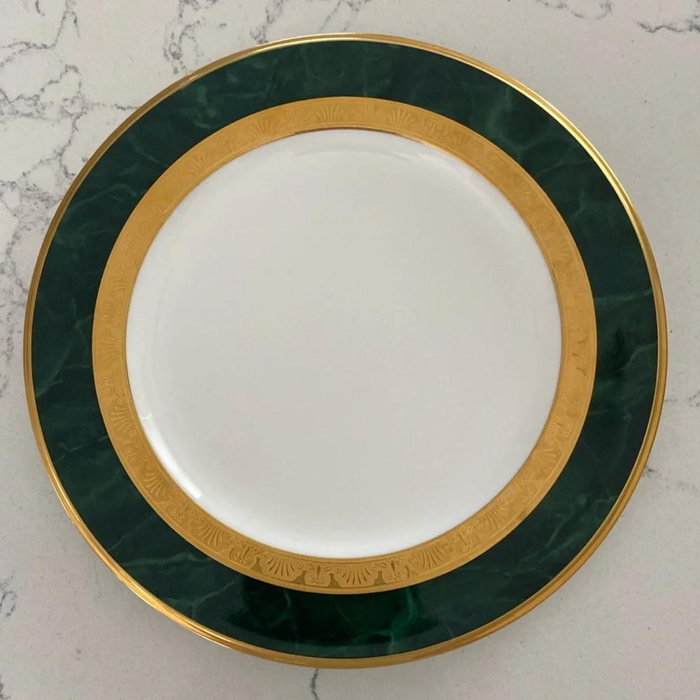 Noritake Fitzgerald | Set of 4 Bone China Salad Plates (Marbled Green/Gold)